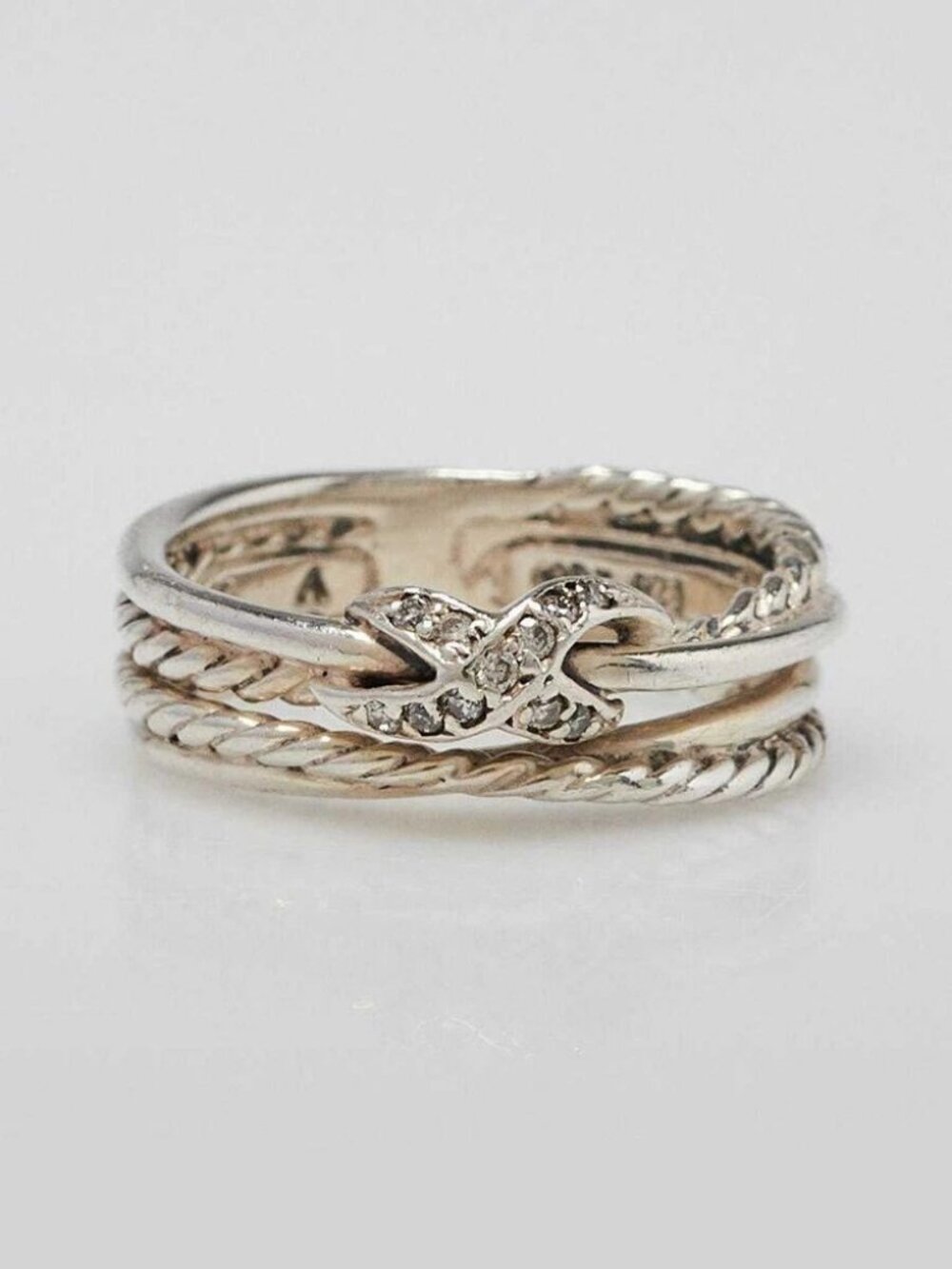 David Yurman Sterling Silver and Diamond X Crossover Ring Size 5